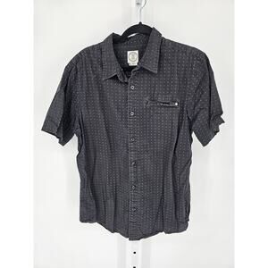 Voyager Mens Sz L Short Sleeve Button Up Shirt Gray White Dot Print